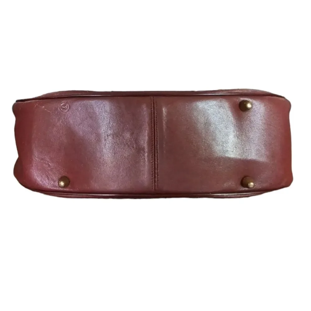 Vintage Burgundy Maroon Leather Shoulder Bag Soft Slouchy Zip Top Everyday Purse